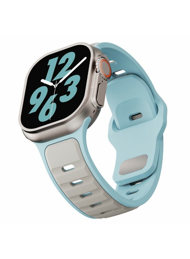 سوار سيليكون لساعة أبل ألترا 3 2 1 49 مم / سلسلة 11 10 46 مم / 9 8 7 45 مم / SE3 SE2 SE 6 5 4 44 مم / 3 2 1 42 مم، سوار رياضي ثنائي اللون - (رمادي/أزرق فاتح) - Image 1